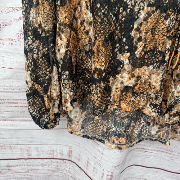 Free People Shirt Size Medium Snake Sheer Long Sleeve V Neck Tie Front Blouse - Picture 5 of 13